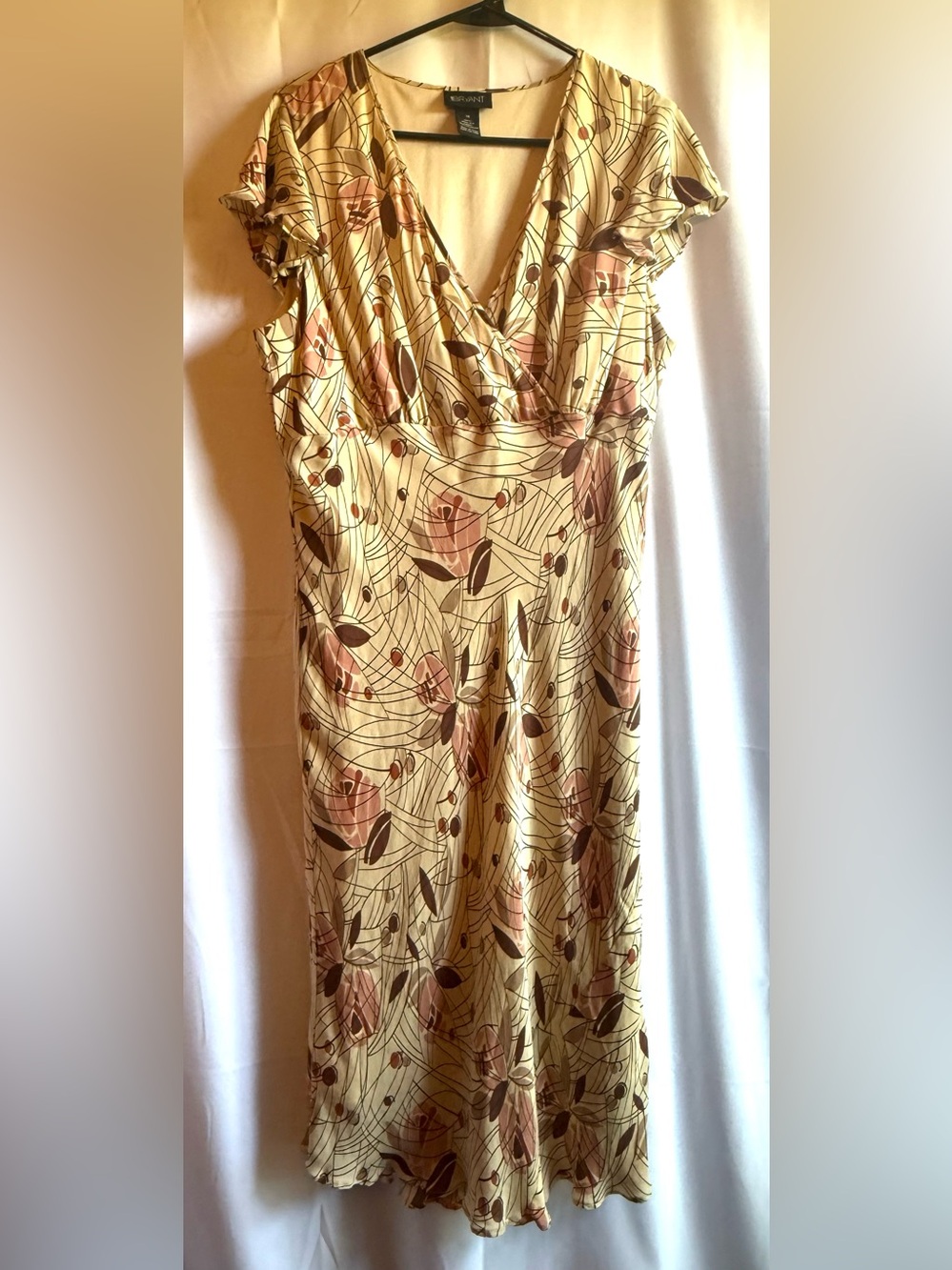 Lane Bryant Silk Yellow Floral Print Midi Dress Size 16